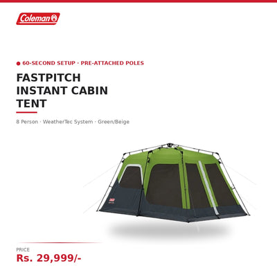 Coleman FastPitch Instant Cabin Tent | 8 Person | 60-Second Setup | Pre-Attached Poles | WeatherTec System | Cabin Design | Green/Beige