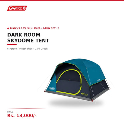 Coleman Dark Room SkyDome Tent | 6 Person | Blocks 90% Sunlight | Pre-Attached Poles | 5-Min Setup | WeatherTec | Near-Vertical Walls | Dark Green