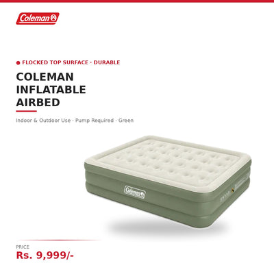 Coleman Inflatable Airbed | Durable Air Mattress | Flocked Top Surface | For Indoor & Outdoor Camping Use | Pump Required | Green