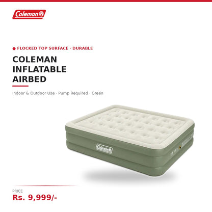 Coleman Inflatable Airbed | Durable Air Mattress | Flocked Top Surface | For Indoor & Outdoor Camping Use | Pump Required | Green