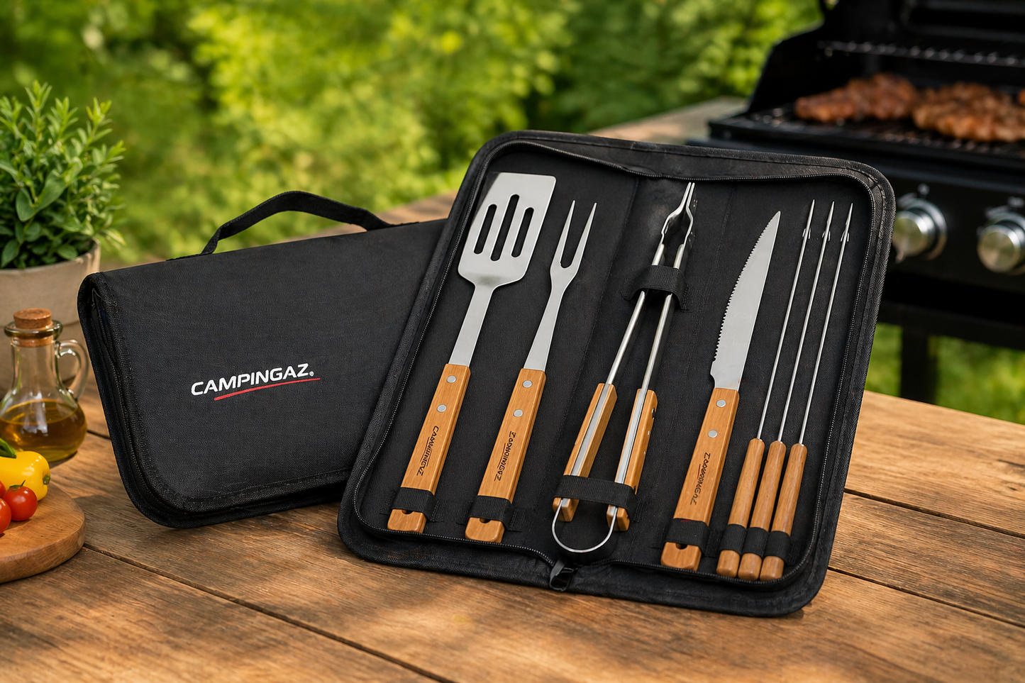 Campingaz BBQ Utensil Kit | 5-Piece Grill Tool Set with Textile Case | Compact Storage | Outdoor BBQ & Camping Use | Black