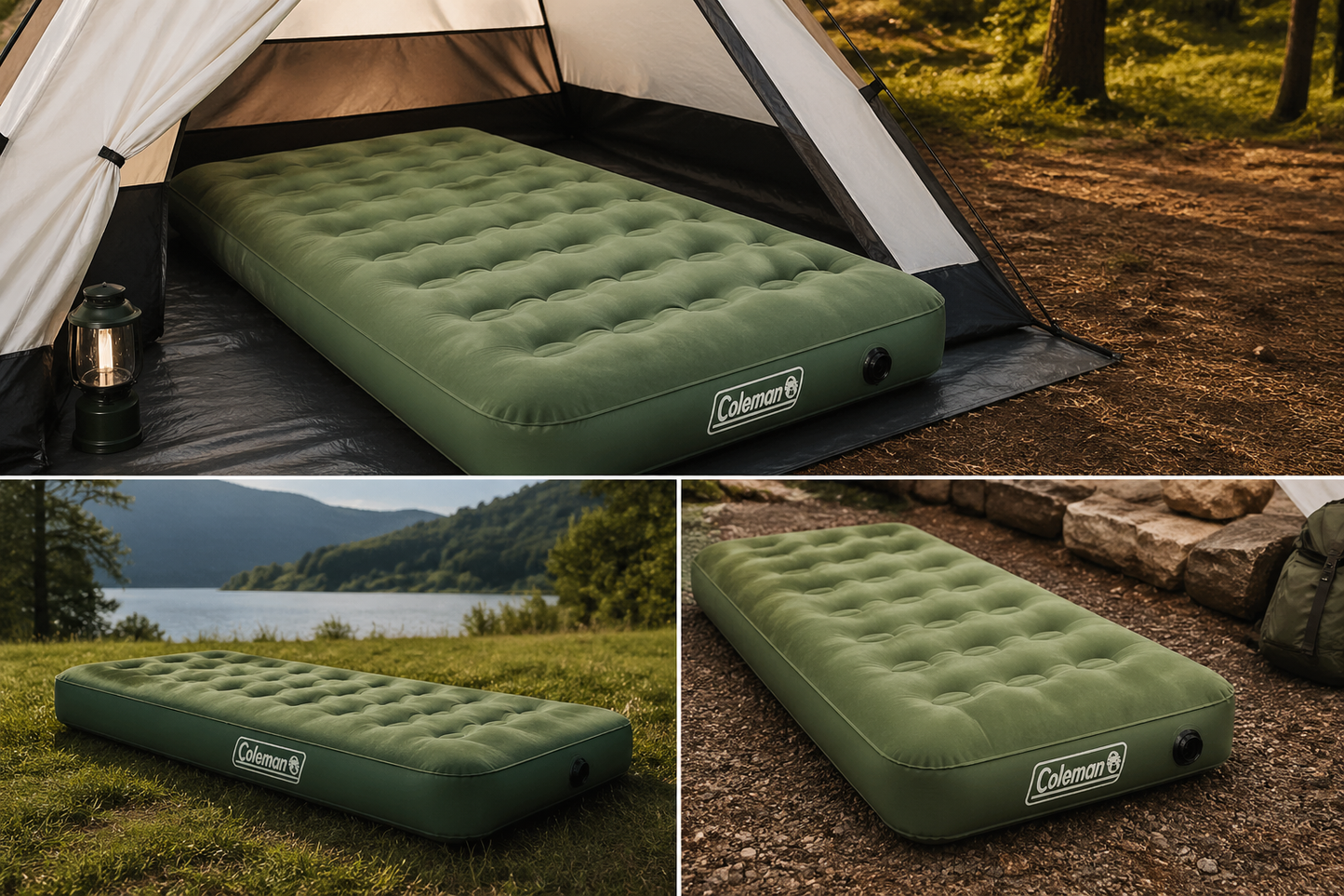Coleman Maxi Comfort Inflatable Camping Mattress | Single | Compact & Lightweight | Flocked Top | For Backpacking, Hiking & Camping | Green