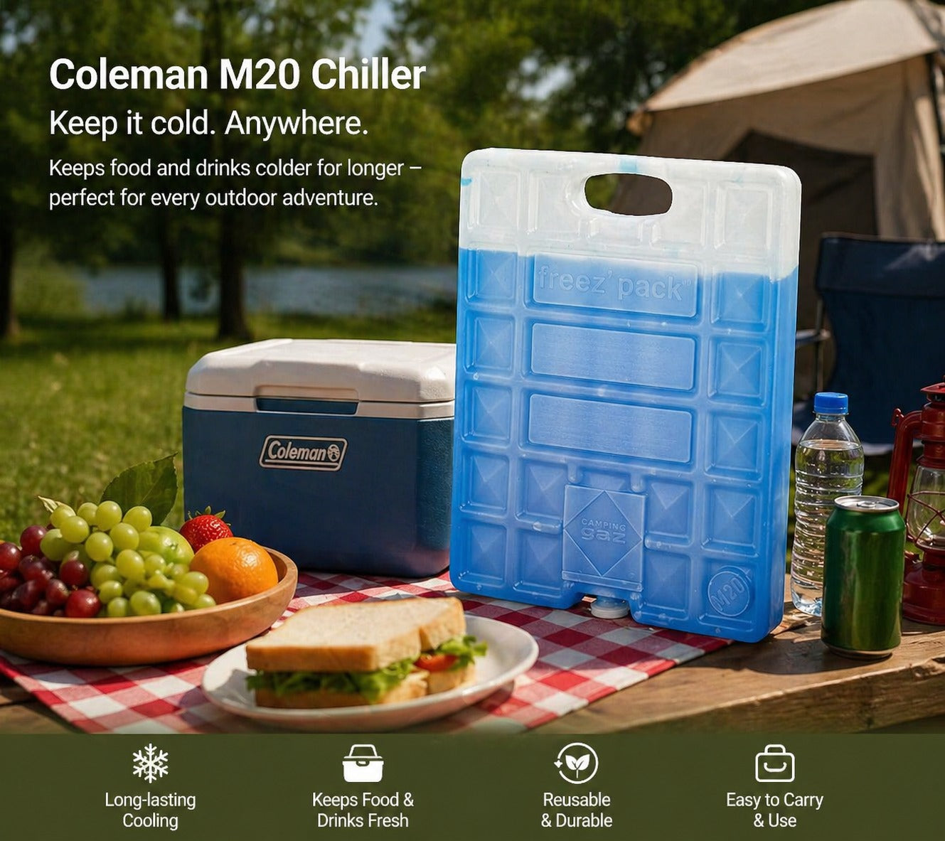 Campingaz M20 Chiller Medium Insulated Soft Cooler | 20L Capacity | For Day Trips & Picnics | Shoulder Strap | Water-Resistant | Blue