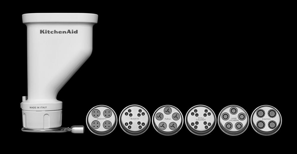 KitchenAid Gourmet Pasta Press Attachment, White – 6 Pasta Plates for Spaghetti, Bucatini, Rigatoni, Fusilli & More | Fits All KitchenAid Stand Mixers