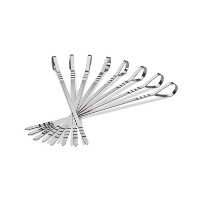 Napoleon Pro Shish-Kebab Skewers | Set of 12 | Flat Stainless Steel | Crimped Ends Hold Food in Place | For Seekh, Paneer & Tikka | All Napoleon Grills