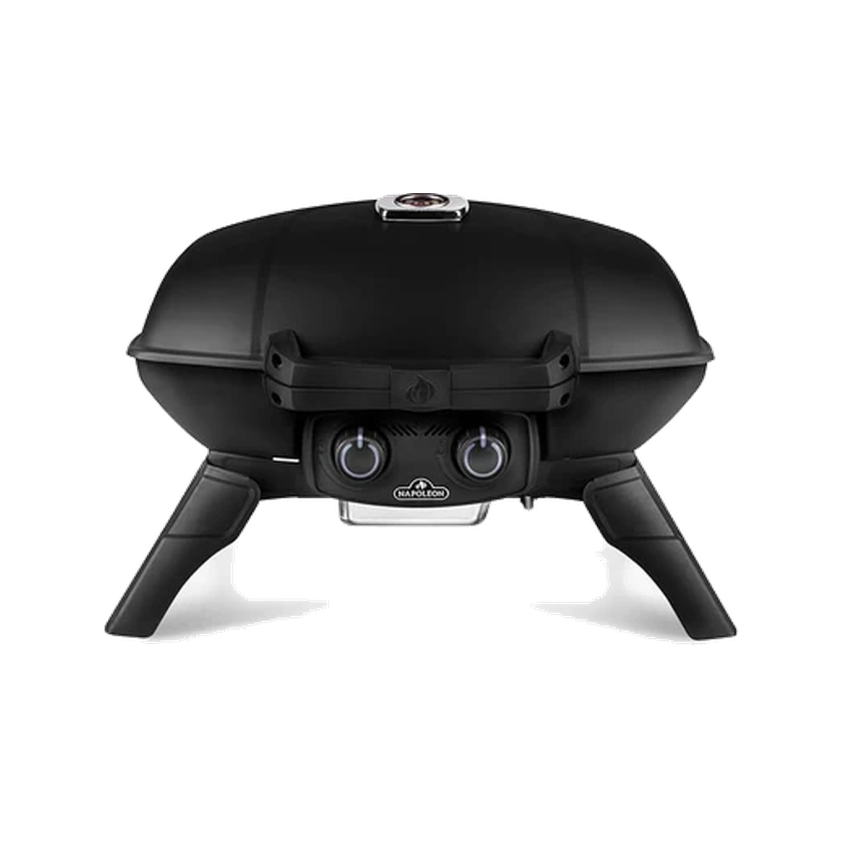 Napoleon Travel Q 285 Portable Gas Grill | 2 Burners | 285 sq in Cast Iron Grids | JETFIRE Ignition | Folding Legs | Locking Lid | LPG | Black