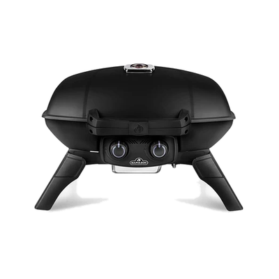Napoleon Travel Q 285 Portable Gas Grill | 2 Burners | 285 sq in Cast Iron Grids | JETFIRE Ignition | Folding Legs | Locking Lid | LPG | Black