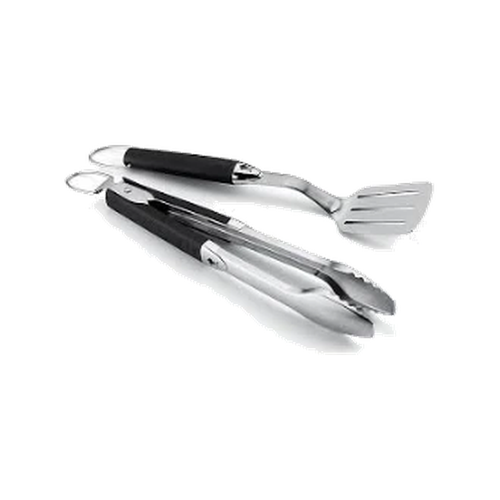Weber 2-Piece Premium Tool Set | Angled Spatula & Locking Tongs | Compact | For Travel & Home Grilling | Stainless Steel | All Weber Grills