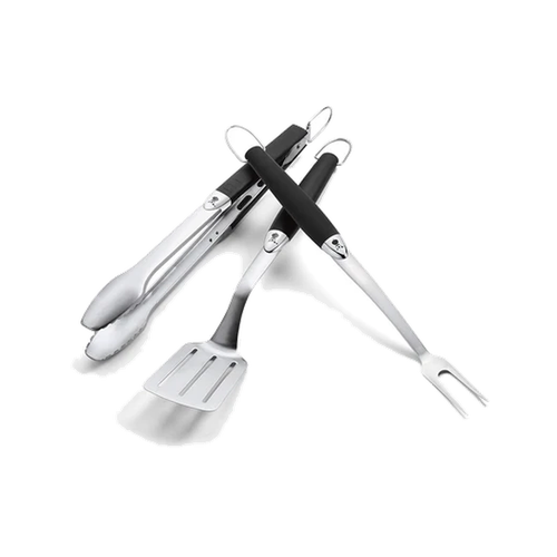Weber 3-Piece Premium Tool Set | Angled Spatula, Locking Tongs & Basting Brush | Full-Size | Stainless Steel | For All Weber Grills