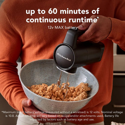 KitchenAid Go® Premium Cordless Hand Mixer - Black Matte Finish | Compact, High-Performance, Battery-Included Handheld Mixer for Quick Prep