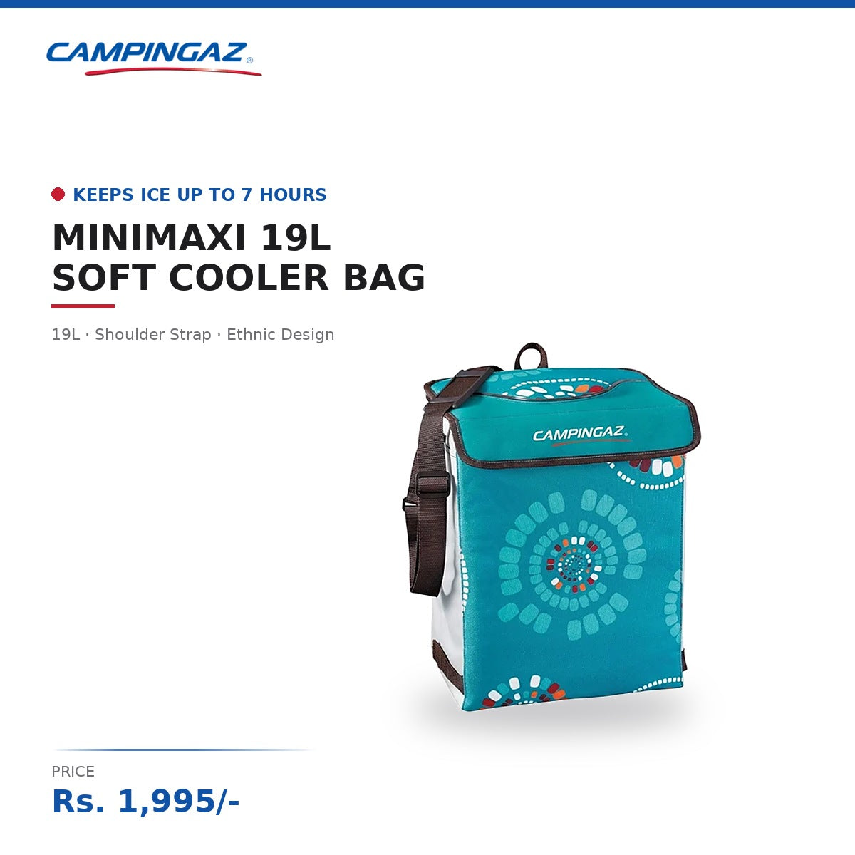 Campingaz Ethnic Mini Maxi Soft Cooler Bag | 19L Capacity | Keeps Ice Up to 7 Hours | Picnic & Travel Use | Assorted Ethnic Design