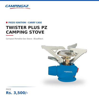 Campingaz Twister Plus PZ Camping Stove with Carry Case | Compact Portable Gas Stove | Piezo Ignition | Camping & Outdoor Cooking Use | Blue/Black