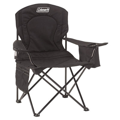 Coleman Quad Chair with Built-In Cooler Pouch– Black Folding Camping Chair with Cup Holder & Carry Bag