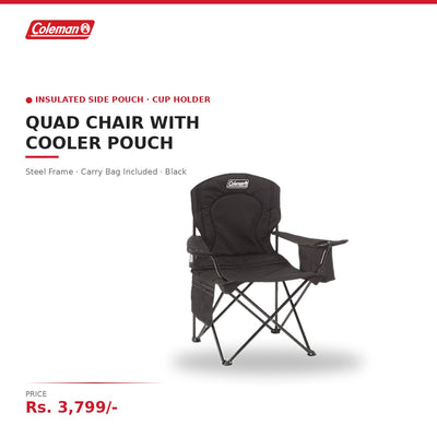 Coleman Quad Folding Camping Chair | Built-In Cooler Pouch & Cup Holder | Steel Frame | With Carry Bag | For Camping, Picnics & Events | Black