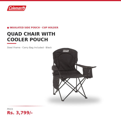 Coleman Quad Folding Camping Chair | Built-In Cooler Pouch & Cup Holder | Steel Frame | With Carry Bag | For Camping, Picnics & Events | Black