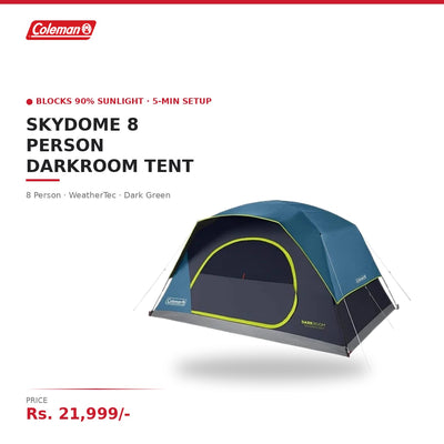 Coleman SkyDome 8 Person Camping Tent | Dark Room Technology | Blocks 90% Sunlight | Pre-Attached Poles | 5-Min Setup | WeatherTec | Dark Green