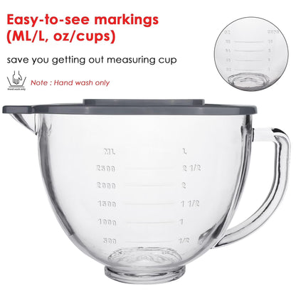 KitchenAid Hammered Glass Mixing Bowl | Textured Artisan Design | See-Through | Tilt-Head Stand Mixer Compatible | Premium Replacement Bowl