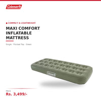 Coleman Maxi Comfort Inflatable Camping Mattress | Single | Compact & Lightweight | Flocked Top | For Backpacking, Hiking & Camping | Green
