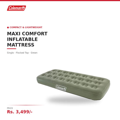 Coleman Maxi Comfort Inflatable Camping Mattress | Single | Compact & Lightweight | Flocked Top | For Backpacking, Hiking & Camping | Green