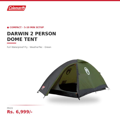 Coleman Darwin 2 Person Dome Tent | 2 Person | Full Waterproof Fly | WeatherTec System | Compact | 5-10 Min Setup | For Couples & Solo Camping | Green