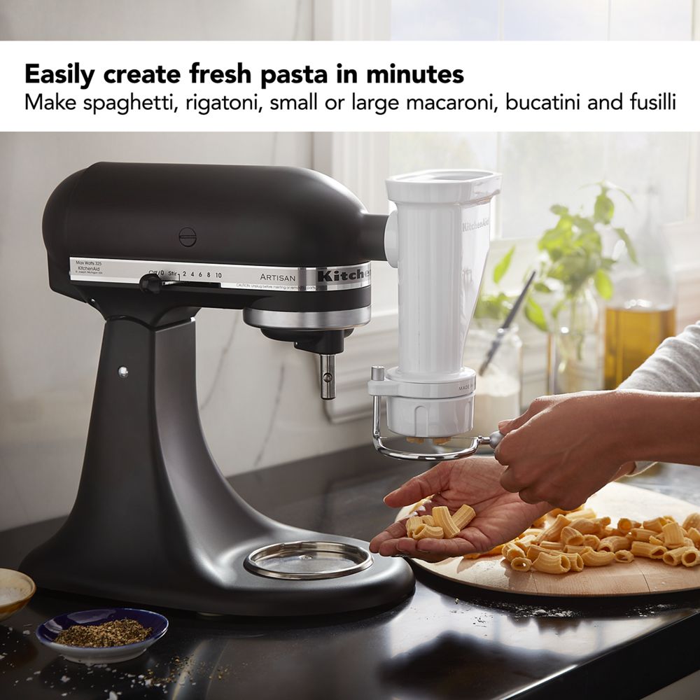KitchenAid Gourmet Pasta Press Attachment, White – 6 Pasta Plates for Spaghetti, Bucatini, Rigatoni, Fusilli & More | Fits All KitchenAid Stand Mixers