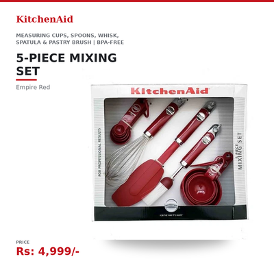 KitchenAid 5-Piece Plastic Mixing Set | Measuring Cups, Spoons, Whisk, Spatula & Pastry Brush | BPA-Free | Dishwasher-Safe | Empire Red