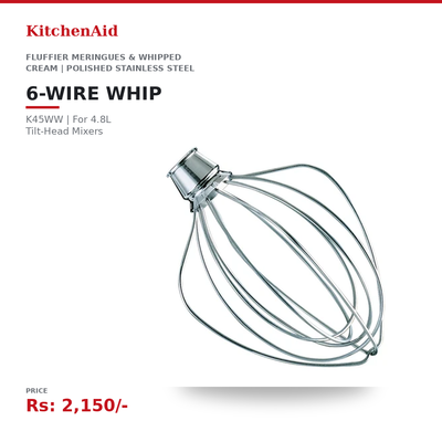 KitchenAid 6-Wire Whip Attachment | For 4.8L Tilt-Head Stand Mixers | Fluffier Meringues & Whipped Cream | Polished Stainless Steel | Dishwasher-Safe