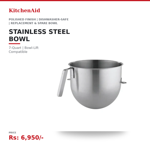 KitchenAid 7-Quart Stainless Steel Mixing Bowl | Bowl-Lift Stand Mixer Compatible | Polished Finish | Dishwasher-Safe | Replacement & Spare Bowl