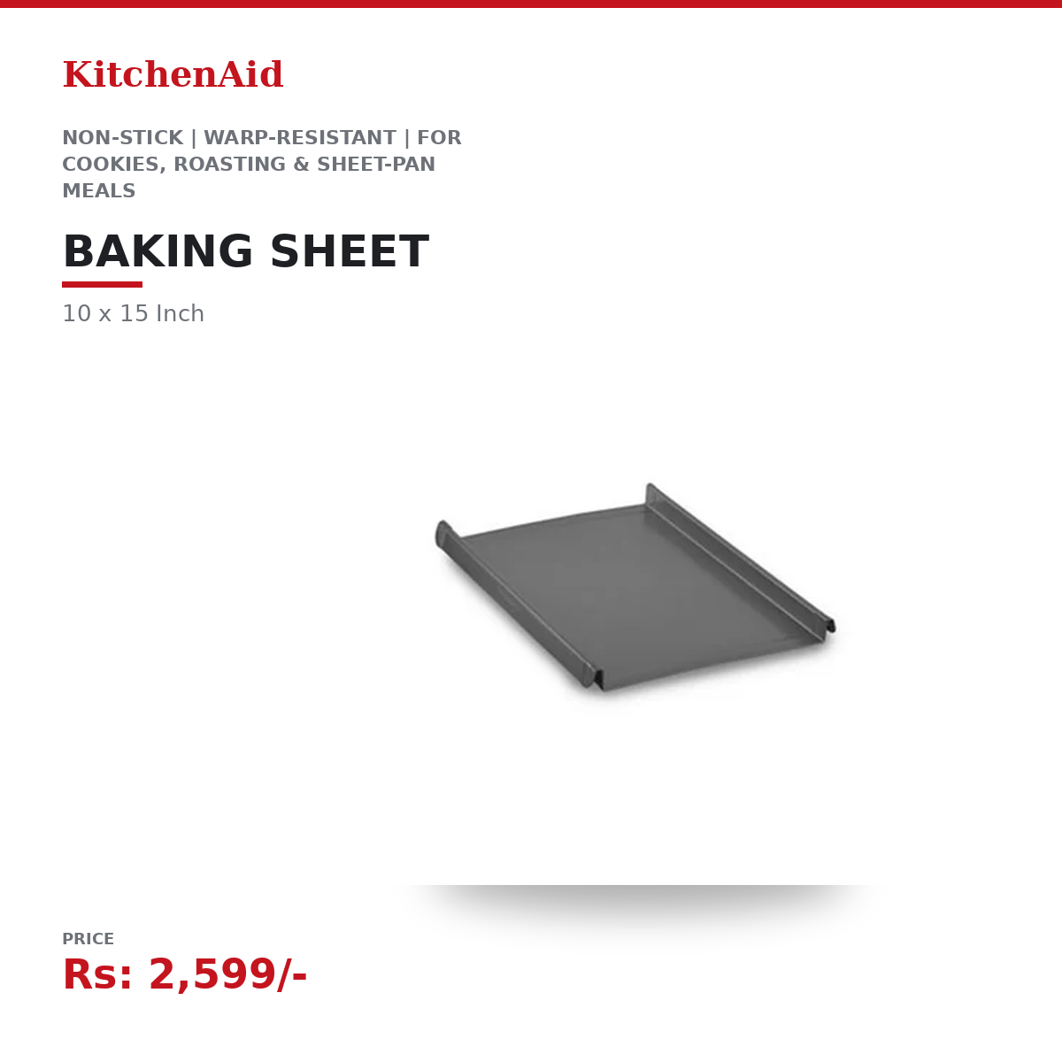 KitchenAid Baking Sheet | 10 x 15 Inch | Non-Stick | Warp-Resistant | For Cookies, Roasting & Sheet-Pan Meals | Dishwasher-Safe | Silver