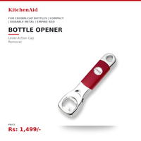 KitchenAid Bottle Opener | Lever-Action Cap Remover | For Crown-Cap Bottles | Compact | Durable Metal | Empire Red | Kitchen & Bar Use