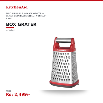 KitchenAid Box Grater | 4-Sided | Fine, Medium & Coarse Grater + Slicer | Stainless Steel | Non-Slip Base | Dishwasher-Safe