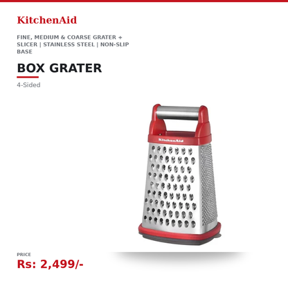 KitchenAid Box Grater | 4-Sided | Fine, Medium & Coarse Grater + Slicer | Stainless Steel | Non-Slip Base | Dishwasher-Safe