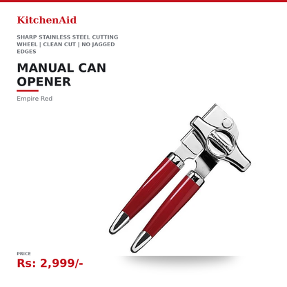 KitchenAid Manual Can Opener | Sharp Stainless Steel Cutting Wheel | Clean Cut | No Jagged Edges | Dishwasher-Safe | Empire Red