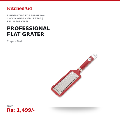 KitchenAid Professional Flat Grater | Fine Grating for Parmesan, Chocolate & Citrus Zest | Stainless Steel | Dishwasher-Safe | Empire Red