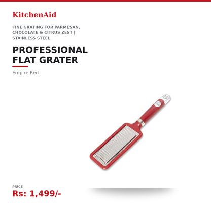KitchenAid Professional Flat Grater | Fine Grating for Parmesan, Chocolate & Citrus Zest | Stainless Steel | Dishwasher-Safe | Empire Red