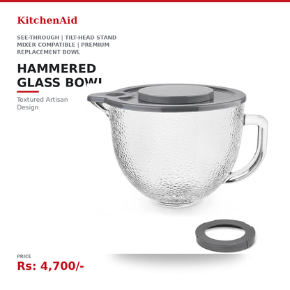 KitchenAid Hammered Glass Mixing Bowl | Textured Artisan Design | See-Through | Tilt-Head Stand Mixer Compatible | Premium Replacement Bowl