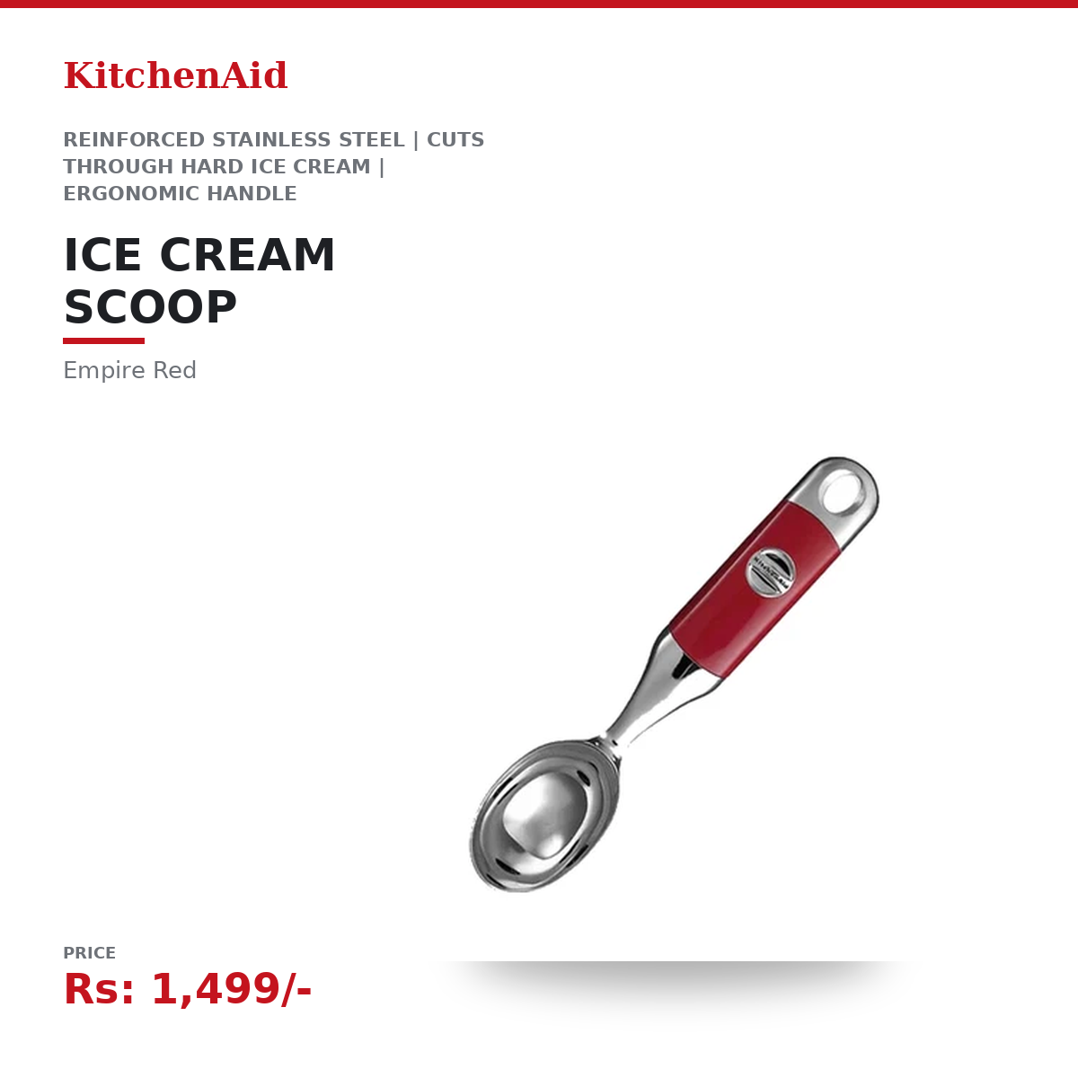 KitchenAid Ice Cream Scoop | Reinforced Stainless Steel | Cuts Through Hard Ice Cream | Ergonomic Handle | Dishwasher-Safe | Empire Red
