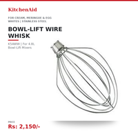 KitchenAid K5AWW Bowl-Lift Wire Whisk Attachment | 4.8L Bowl-Lift Mixer Compatible | For Cream, Meringue & Egg Whites | Stainless Steel