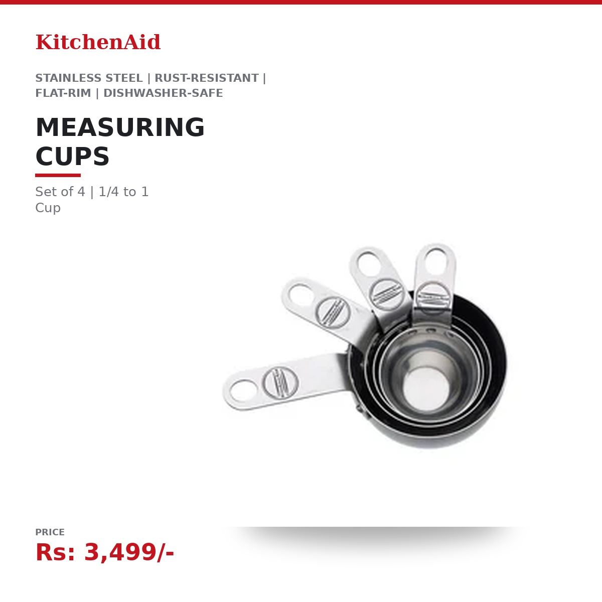 KitchenAid Stainless Steel Measuring Cups Set of 4 | 1/4 to 1 Cup | Rust-Resistant | Flat-Rim for Precise Measurement | Dishwasher-Safe