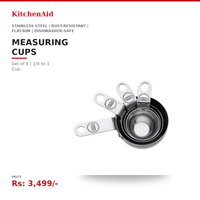 KitchenAid Stainless Steel Measuring Cups Set of 4 | 1/4 to 1 Cup | Rust-Resistant | Flat-Rim for Precise Measurement | Dishwasher-Safe