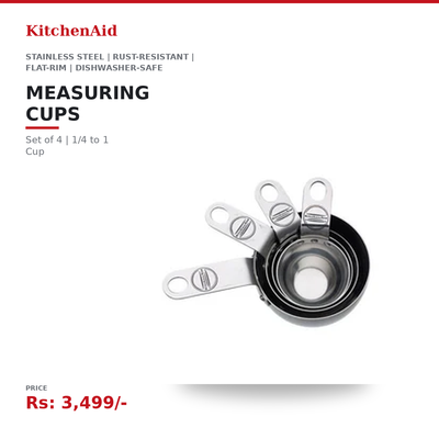 KitchenAid Stainless Steel Measuring Cups Set of 4 | 1/4 to 1 Cup | Rust-Resistant | Flat-Rim for Precise Measurement | Dishwasher-Safe