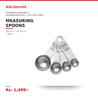KitchenAid Stainless Steel Measuring Spoon Set of 4 | 1/4 tsp to 1 tbsp | Engraved Markings | Dishwasher-Safe | Fits Spice Jars