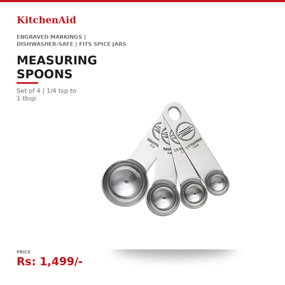 KitchenAid Stainless Steel Measuring Spoon Set of 4 | 1/4 tsp to 1 tbsp | Engraved Markings | Dishwasher-Safe | Fits Spice Jars