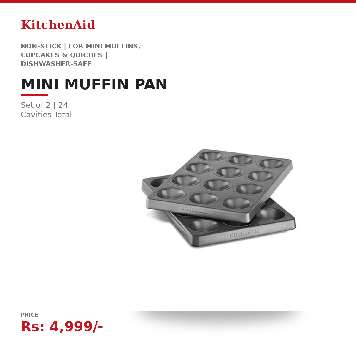 KitchenAid Mini Muffin Pan Set of 2 | 24 Cavities Total | Non-Stick | For Mini Muffins, Cupcakes & Quiches | Dishwasher-Safe | Bakeware