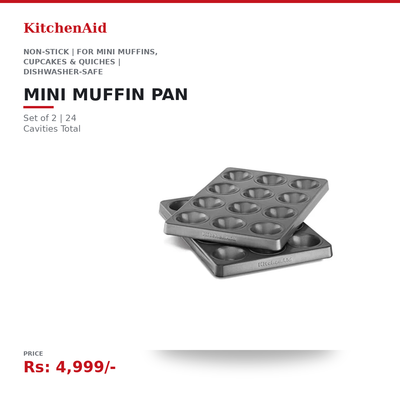 KitchenAid Mini Muffin Pan Set of 2 | 24 Cavities Total | Non-Stick | For Mini Muffins, Cupcakes & Quiches | Dishwasher-Safe | Bakeware