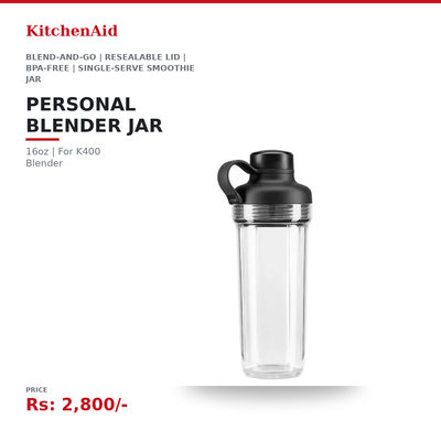 KitchenAid K400 Personal Blender Jar 16oz | Blend-and-Go | Resealable Lid | BPA-Free | For K400 Blender Only | Single-Serve Smoothie Jar