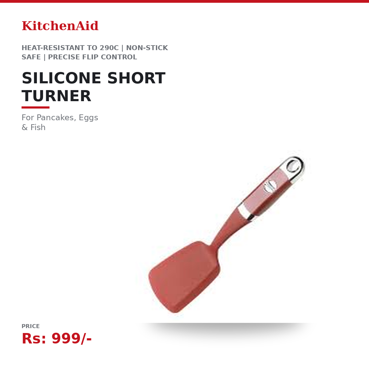 KitchenAid Silicone Short Turner | Heat-Resistant to 290°C | Non-Stick Safe | For Pancakes, Eggs & Fish | Precise Flip Control | Empire Red