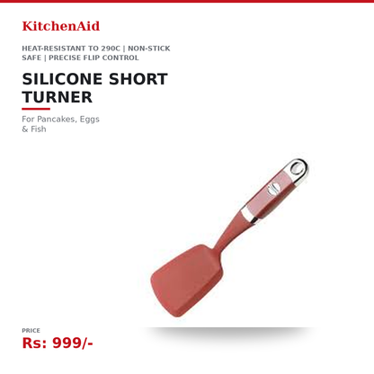 KitchenAid Silicone Short Turner | Heat-Resistant to 290°C | Non-Stick Safe | For Pancakes, Eggs & Fish | Precise Flip Control | Empire Red