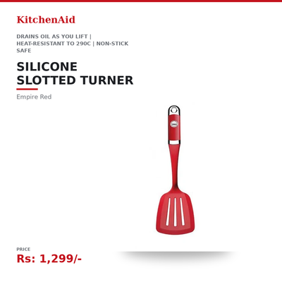 KitchenAid Silicone Slotted Turner | Drains Oil as You Lift | Heat-Resistant to 290°C | Non-Stick Safe | Dishwasher-Safe | Empire Red