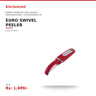 KitchenAid Euro Swivel Peeler | Sharp Stainless Steel Blade | Rust-Resistant | Eye-Remover Tip | Dishwasher-Safe | For Vegetables & Fruits | Empire Red
